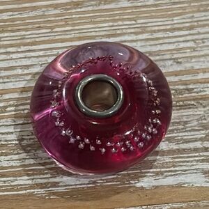 TROLLBEADS silver trace pink glass bead sterling silver core charm retired
